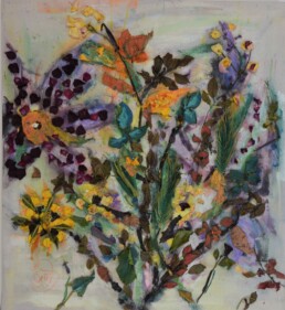 Edem's Garden - Painted collage with natural leaves and flowers 90x103cm