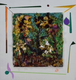 Fidelio - Painted collagge with natural leaves and flowers 51x54cm